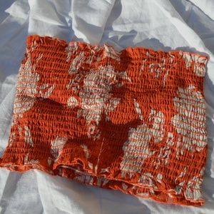 Orange Floral Scrunched Tube Top